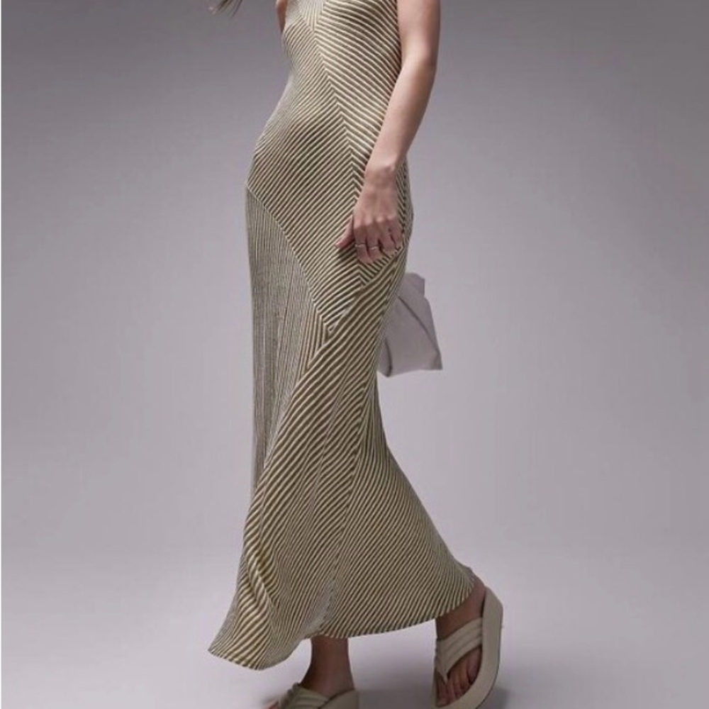 Topshop Striped Maxi Dress - Green & Cream